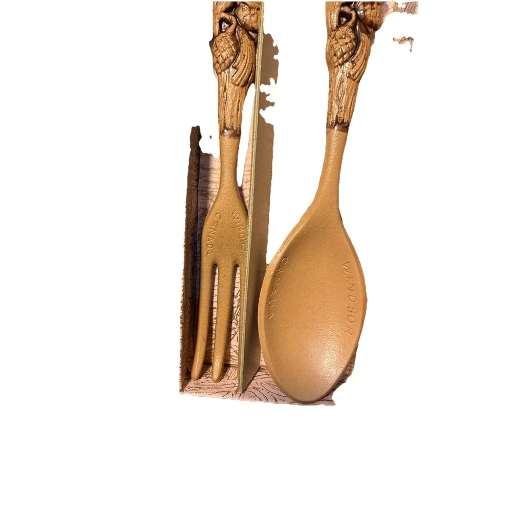 Vintage Hand‎ Carved Salad Serving Spoon Fork Set By Windsor Fruit Carvings